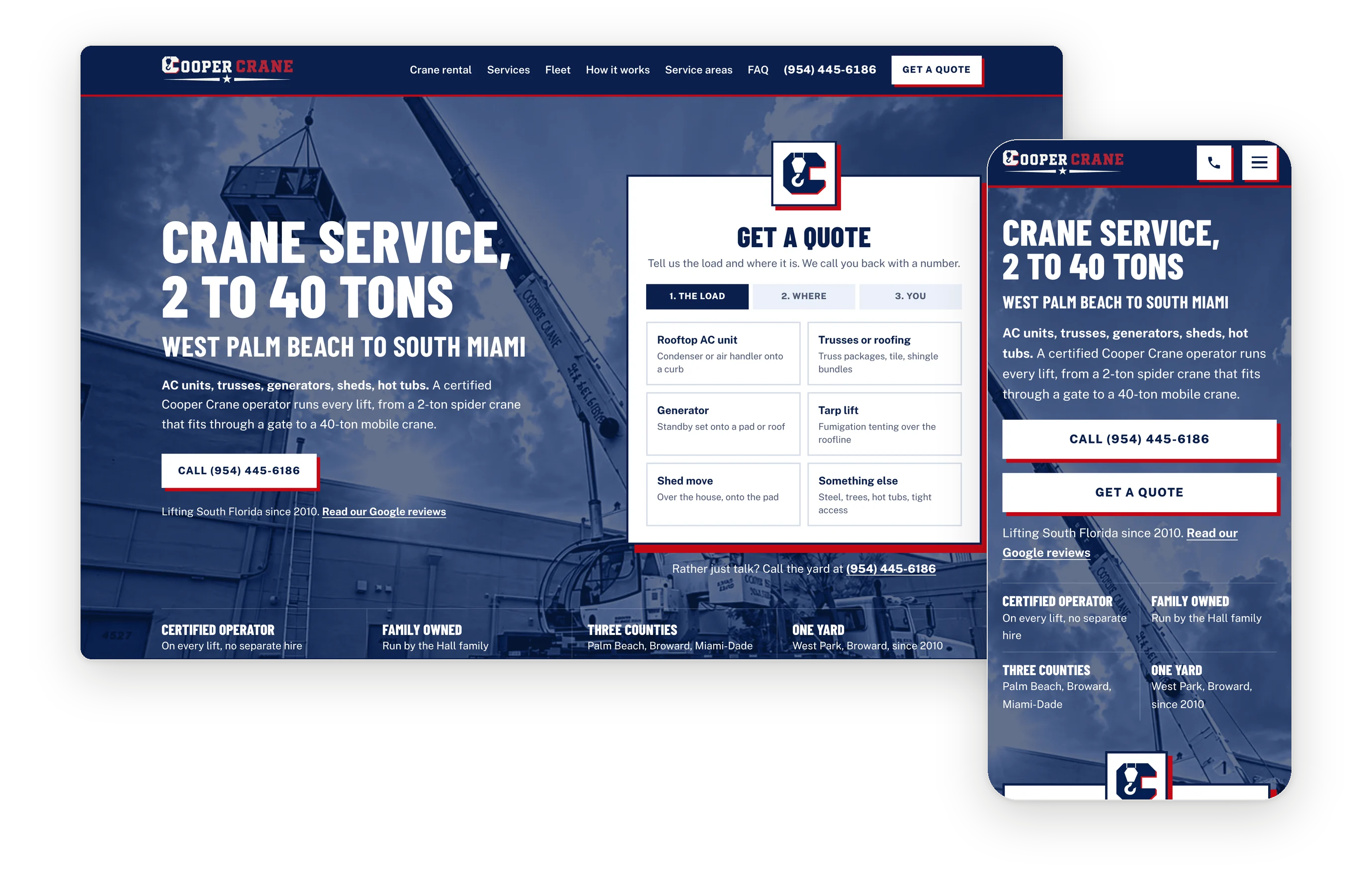 The Cooper Crane homepage, live, on desktop and phone