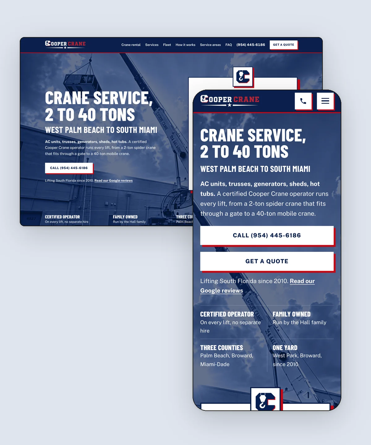 The Cooper Crane homepage, live, on desktop and phone
